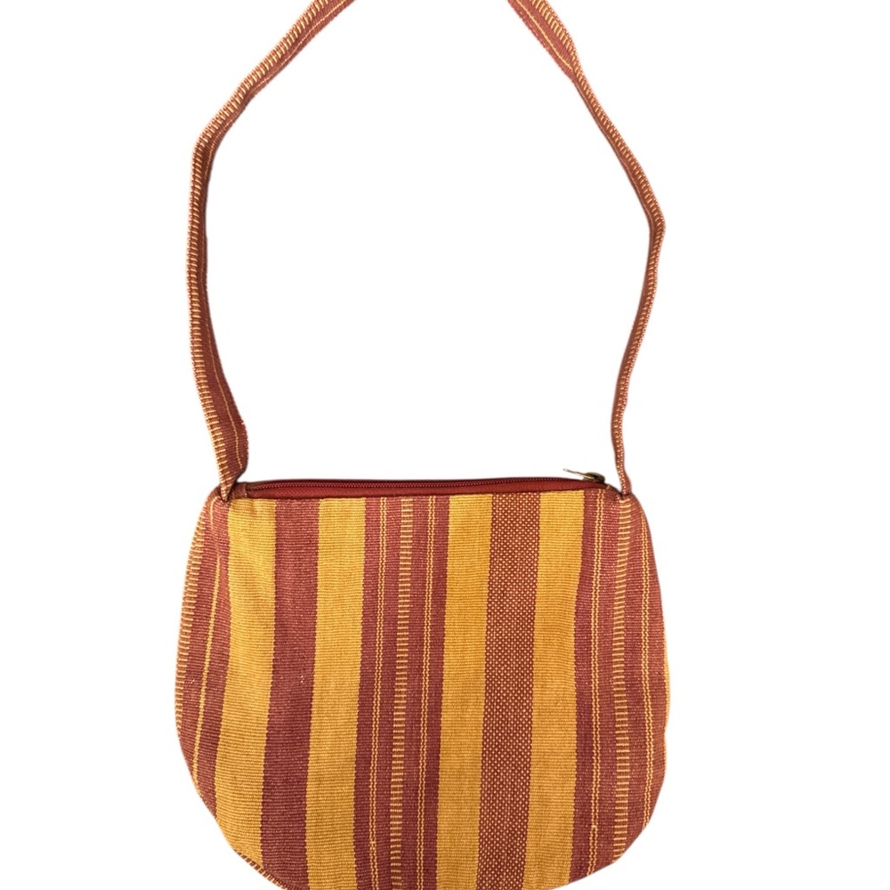 Boho Striped Shoulder Bag in Tan and‎ Brick Red